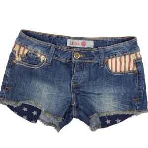1st Kiss Womens shorts sz 5 button up jean red, white & blue designs low rise